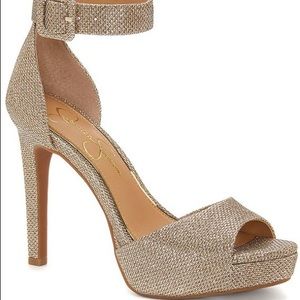 Jessica Simpson Divene Gold Sparkle Mesh Metallic Ankle Strap